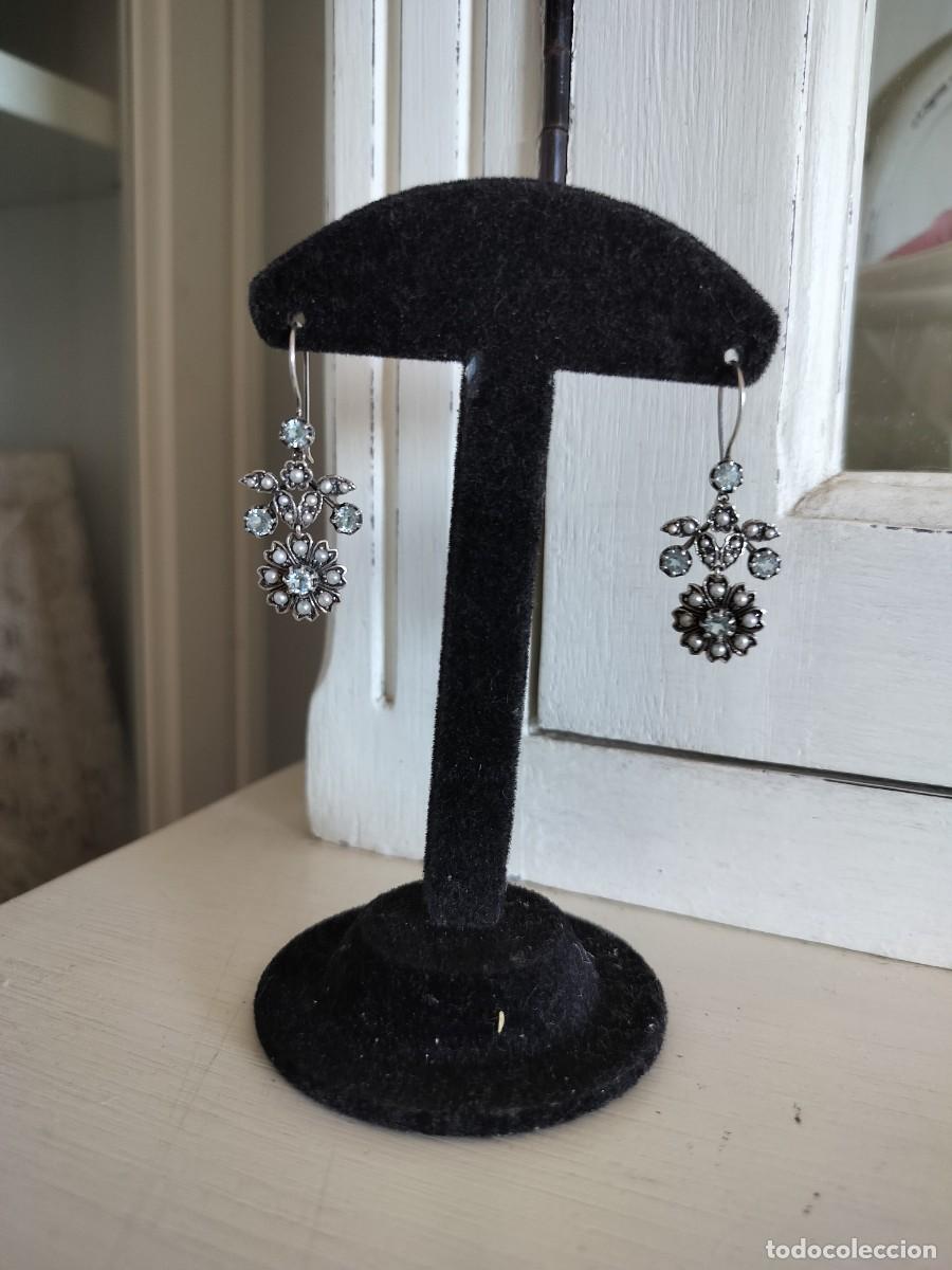 Joyeria: Antiguos Pendientes plata y aguamarinas - Foto 1