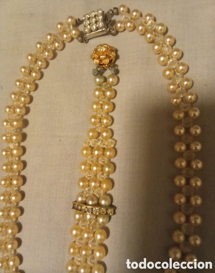 Joyeria: JUEGO ANTIGUO DE COLLAR PULSERA Y 4 PENDIENTES DE PERLAS - Foto 3