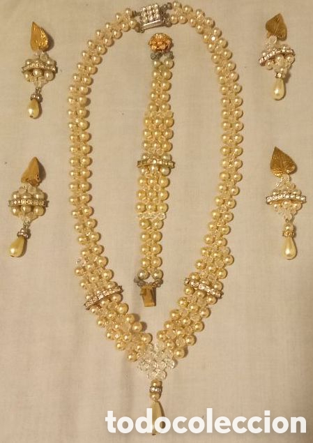Joyeria: JUEGO ANTIGUO DE COLLAR PULSERA Y 4 PENDIENTES DE PERLAS - Foto 1