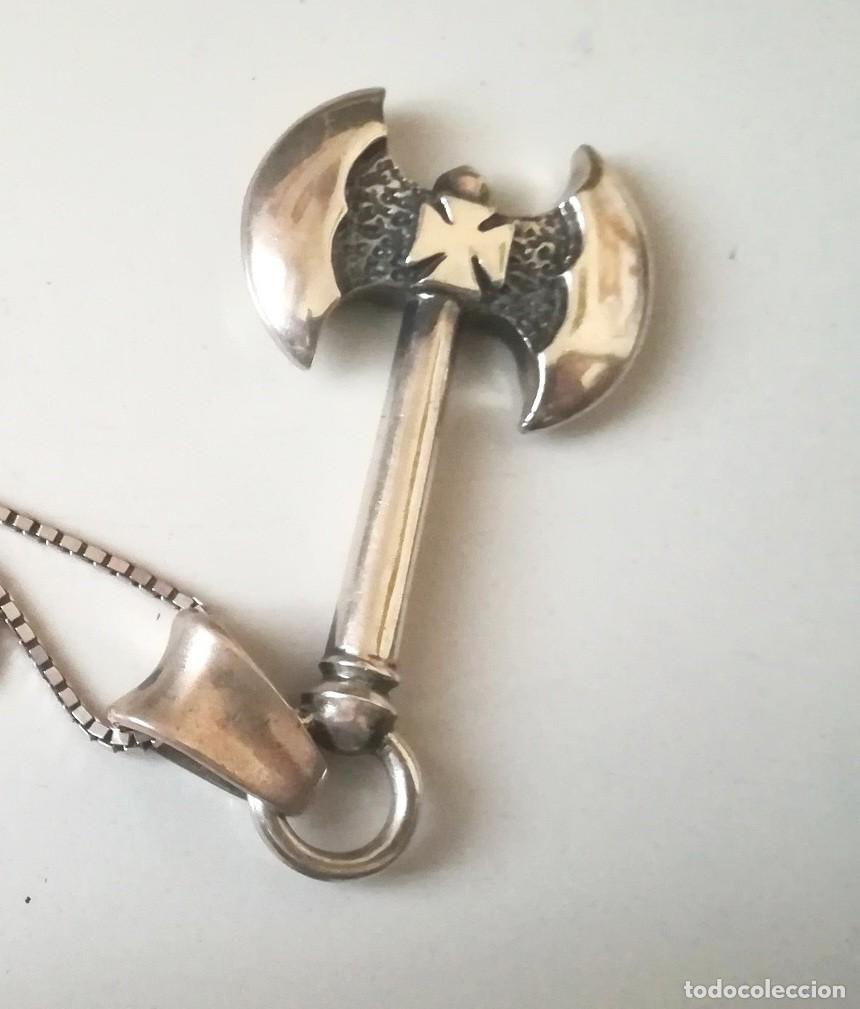 Joyeria: Colgante de hacha de doble filo de plata de ley 925 con gargantilla