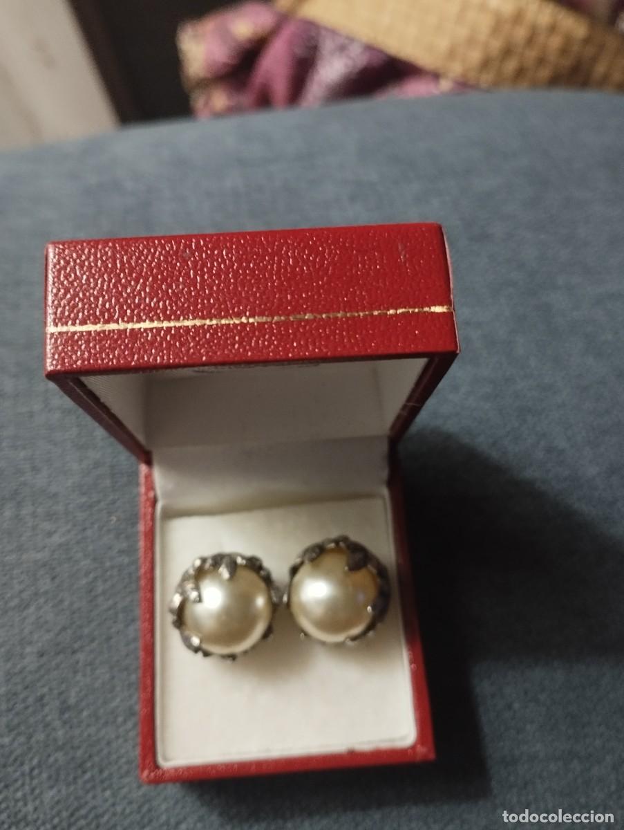 Joyeria: Antiguos pendientes de plata y gran perla - Foto 1