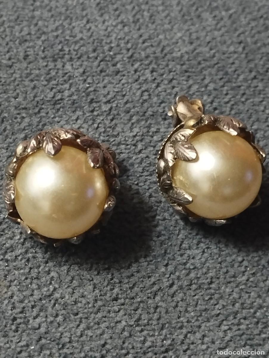Joyeria: Antiguos pendientes de plata y gran perla - Foto 2