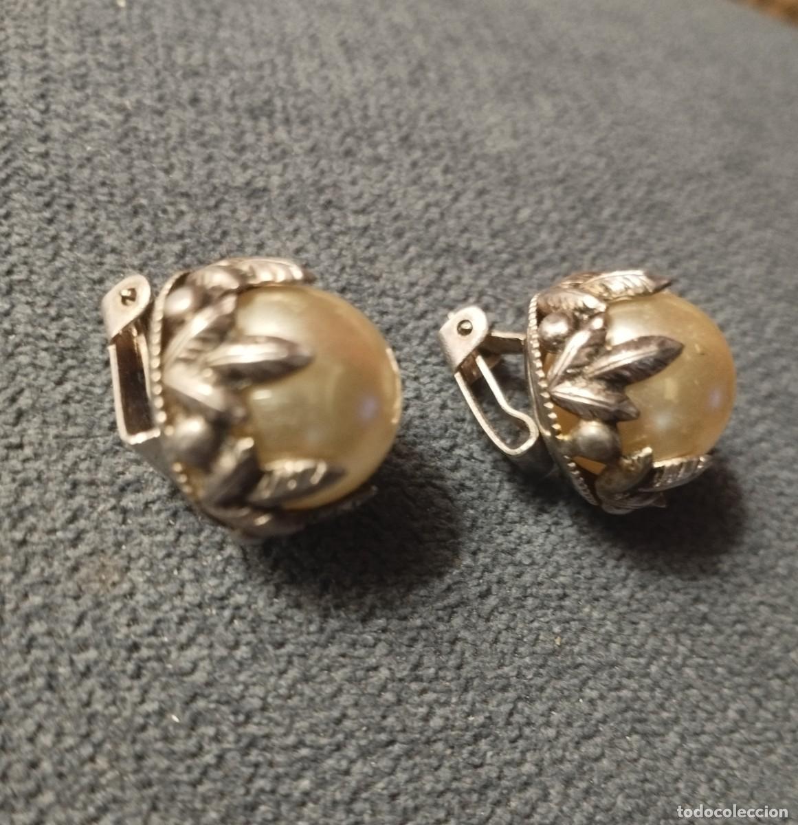 Joyeria: Antiguos pendientes de plata y gran perla - Foto 5