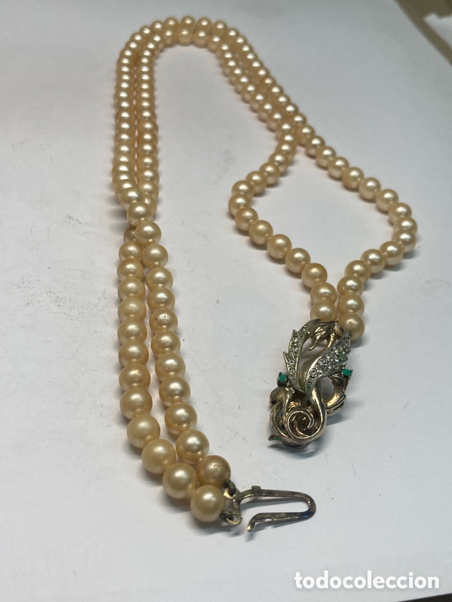 Joyeria: Collar de perlas y cierre de plata chapada de oro /Cc177 - Foto 2