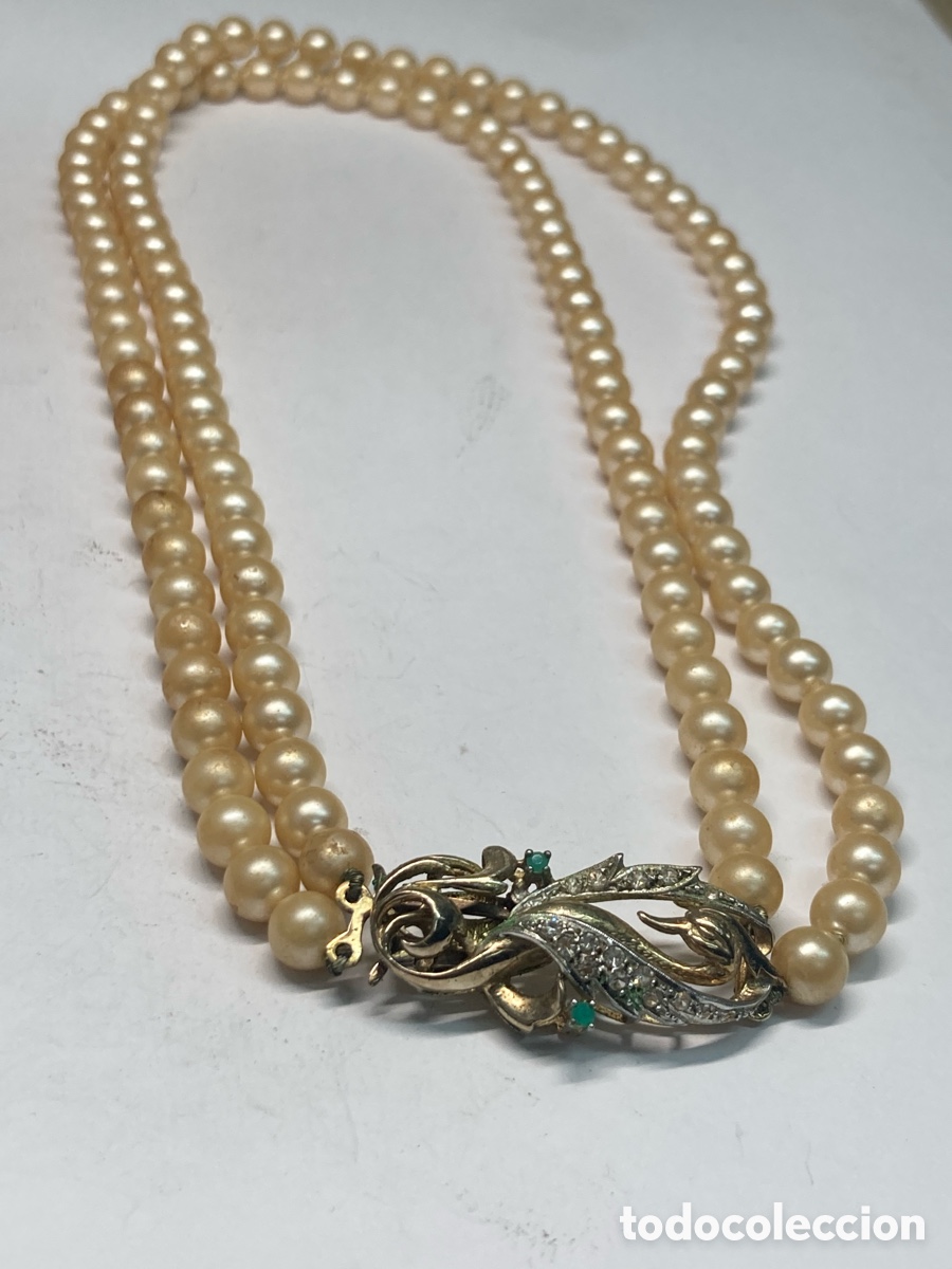 Joyeria: Collar de perlas y cierre de plata chapada de oro /Cc177 - Foto 1