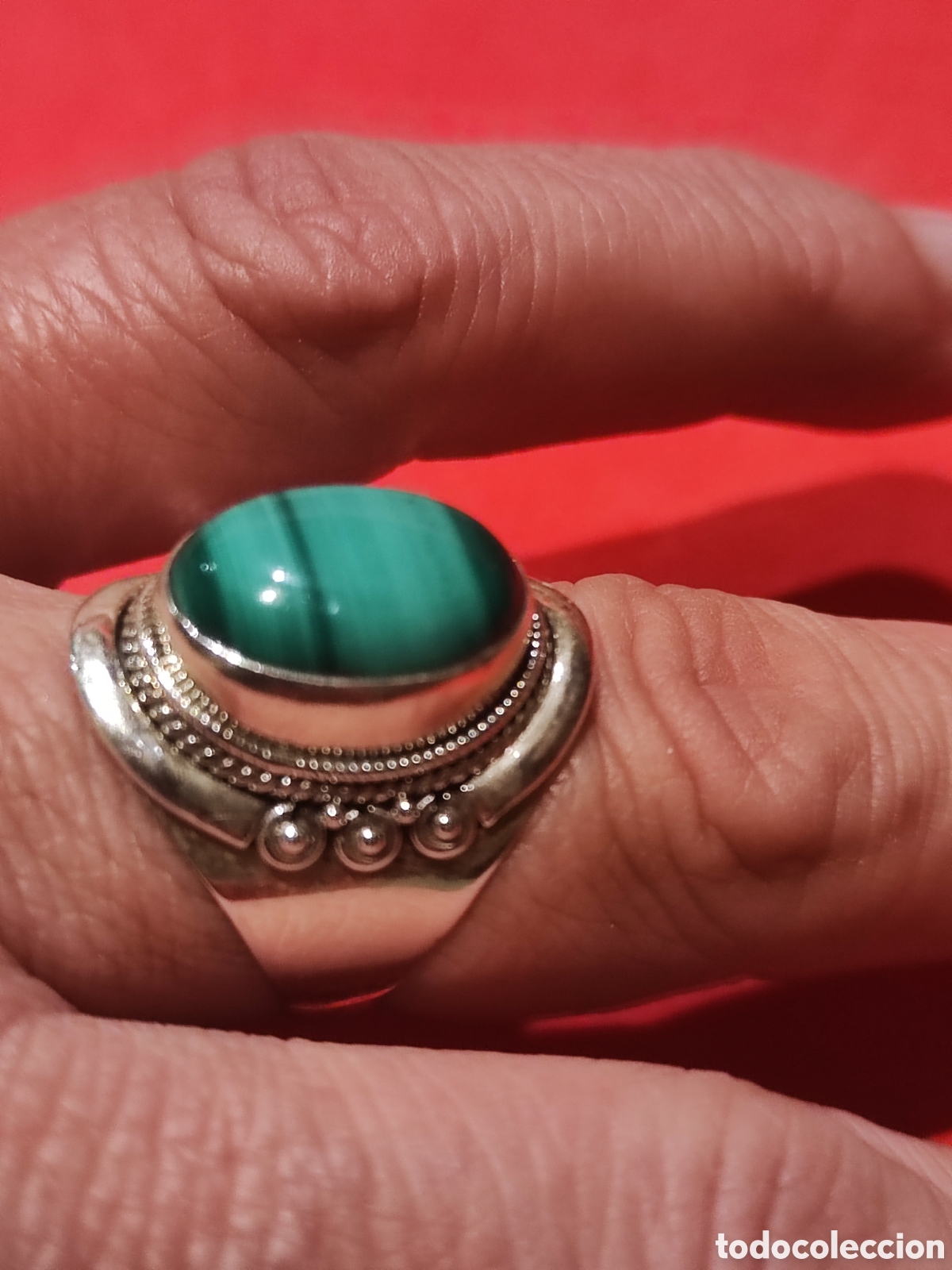 Joyeria: Anillo en plata 935 y cabuj&oacute;n de malaquita - Foto 2