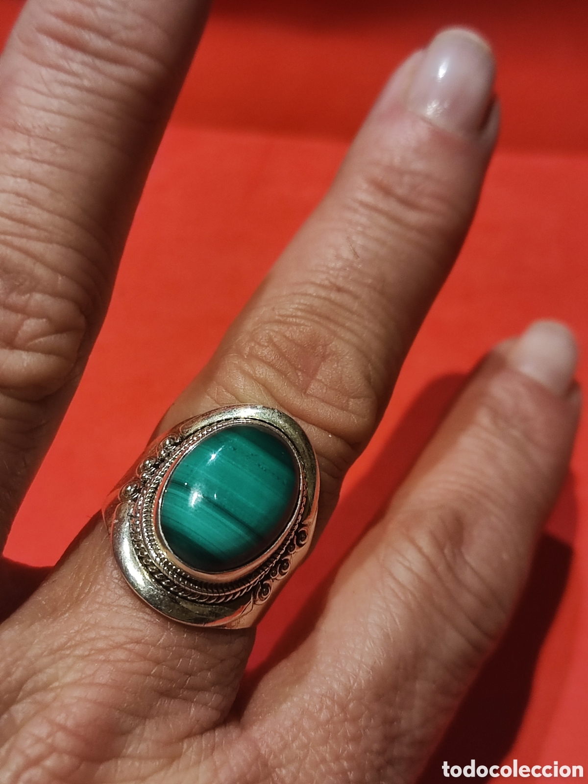 Joyeria: Anillo en plata 935 y cabuj&oacute;n de malaquita - Foto 1