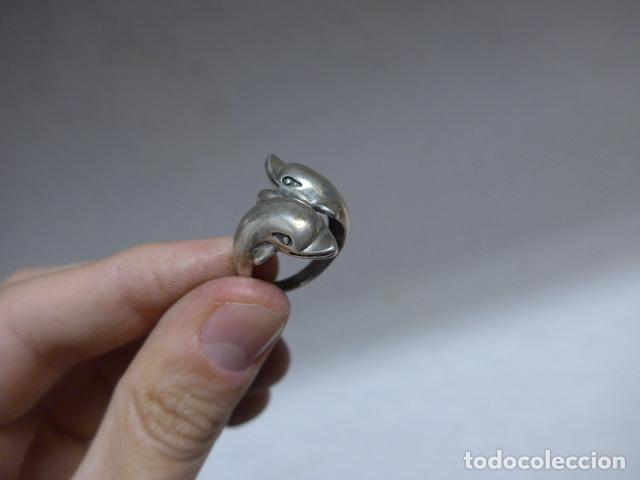 Joyeria: Antiguo anillo de plata de 2 delfines, original. Delfin. - Foto 1