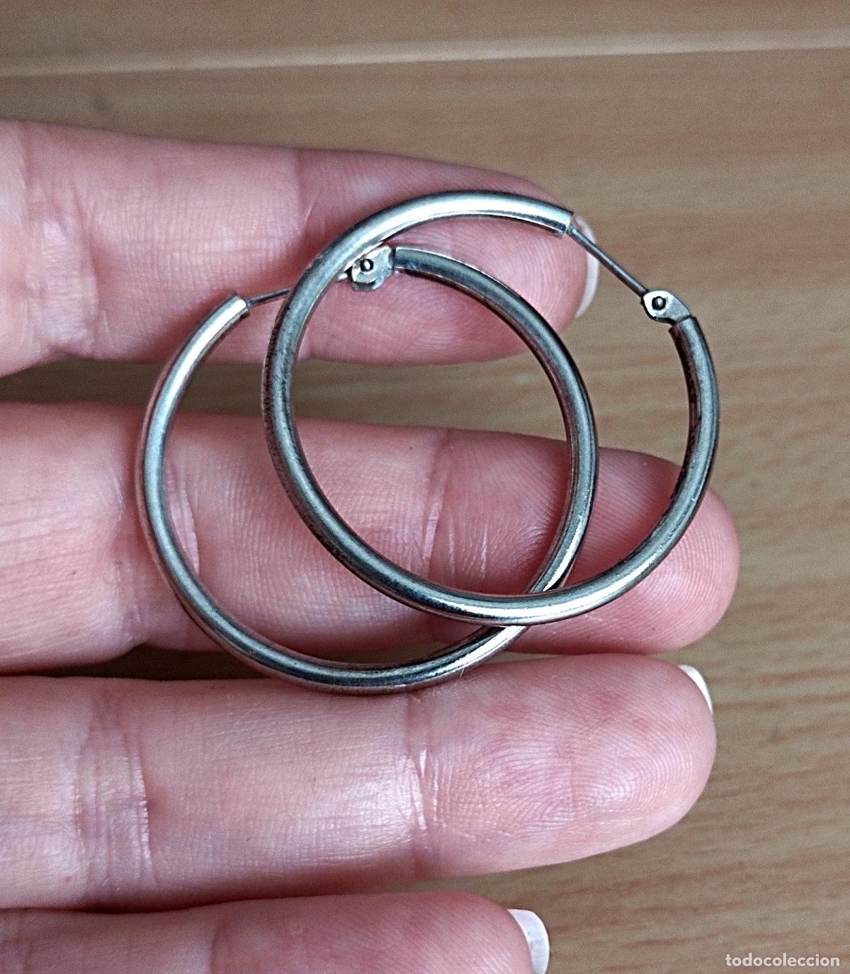 Joyeria: Pendientes de aro, plata de ley. - Foto 1