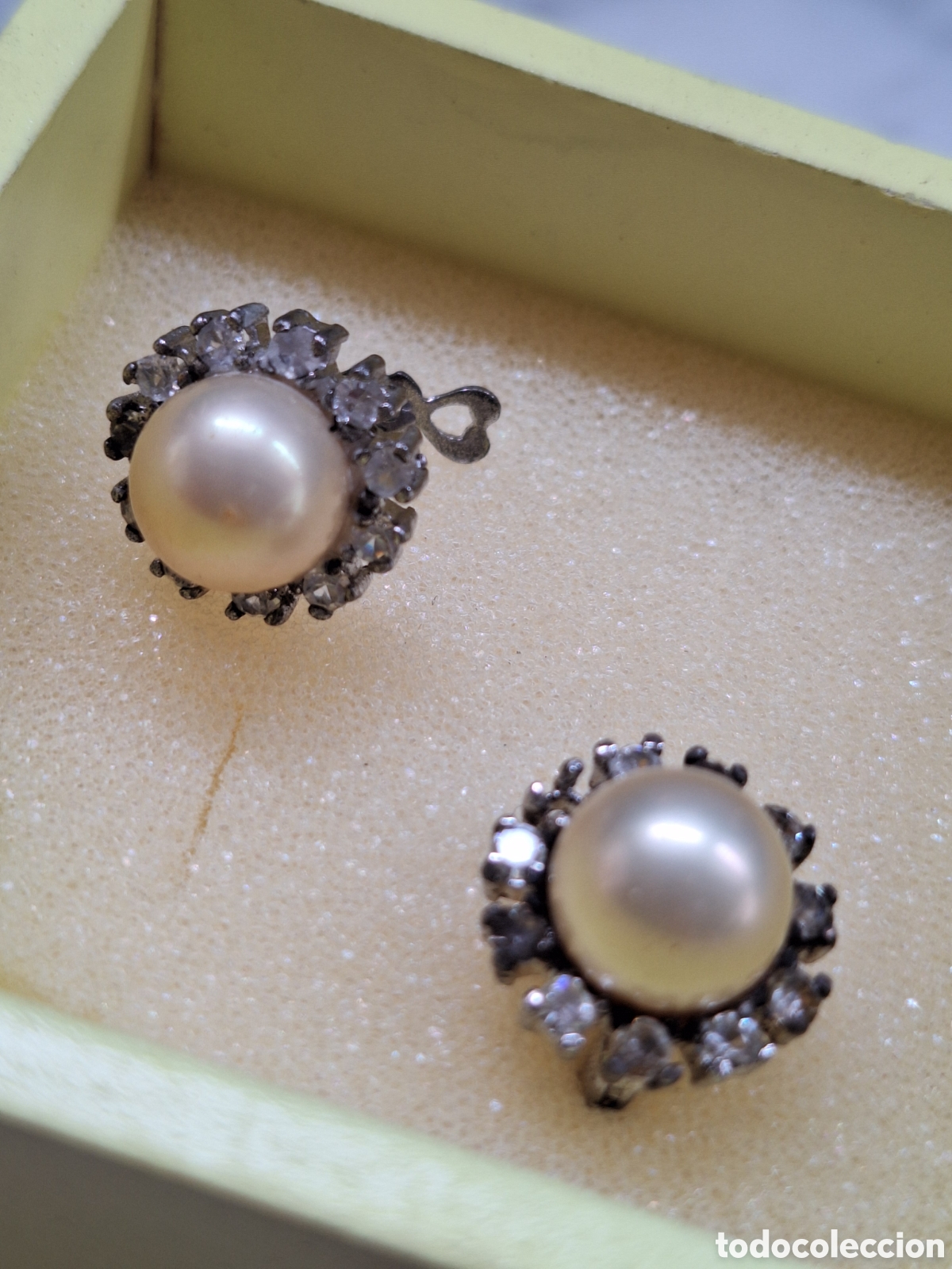 Joyeria: Pendientes de perla y brillantes plateados - Foto 1