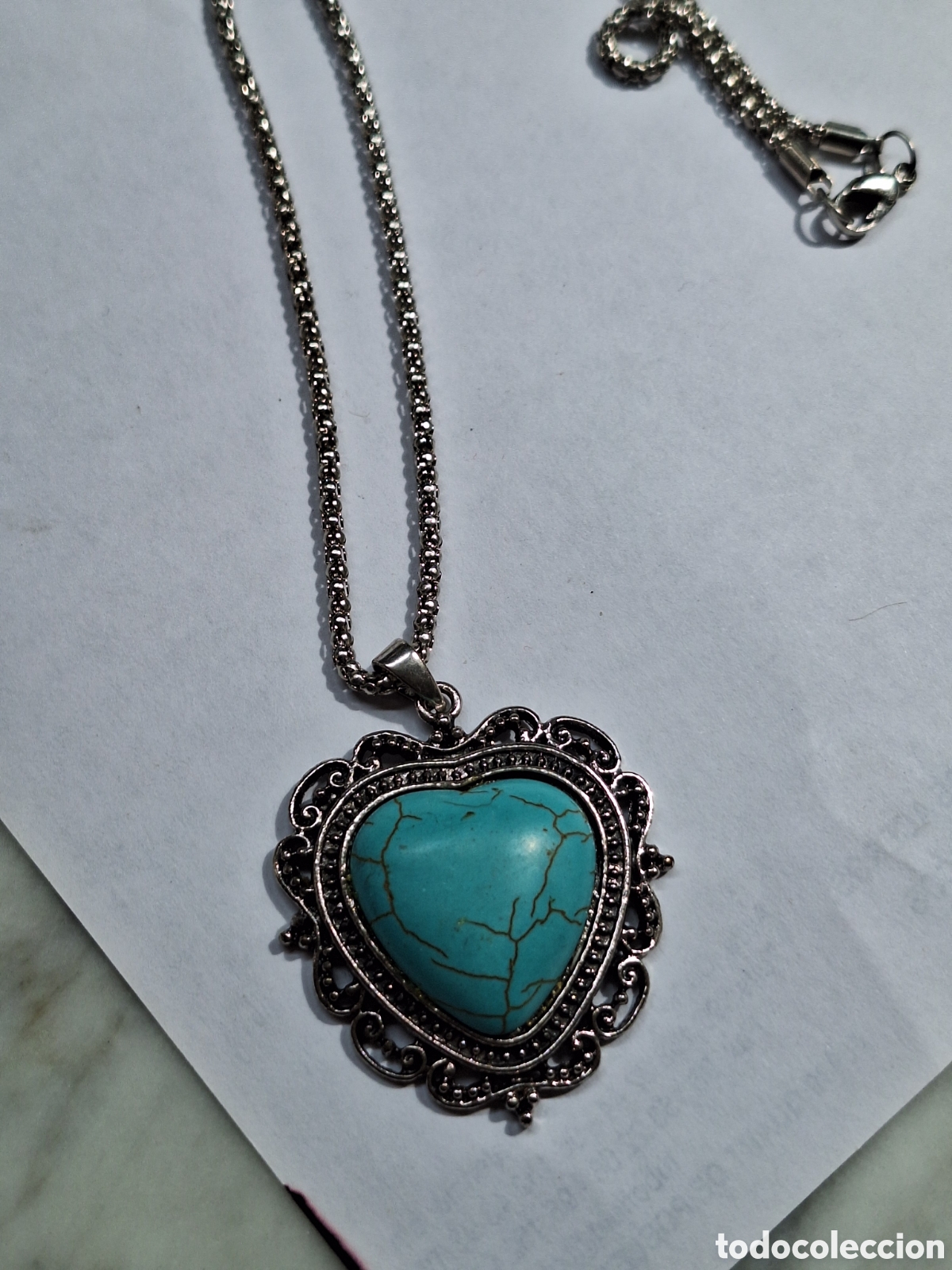 Joyeria: Collar plateado y turquesa corazon - Foto 1