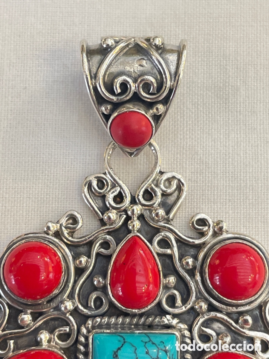 Joyeria: Colgante de plata,coral y turquesa. - Foto 6