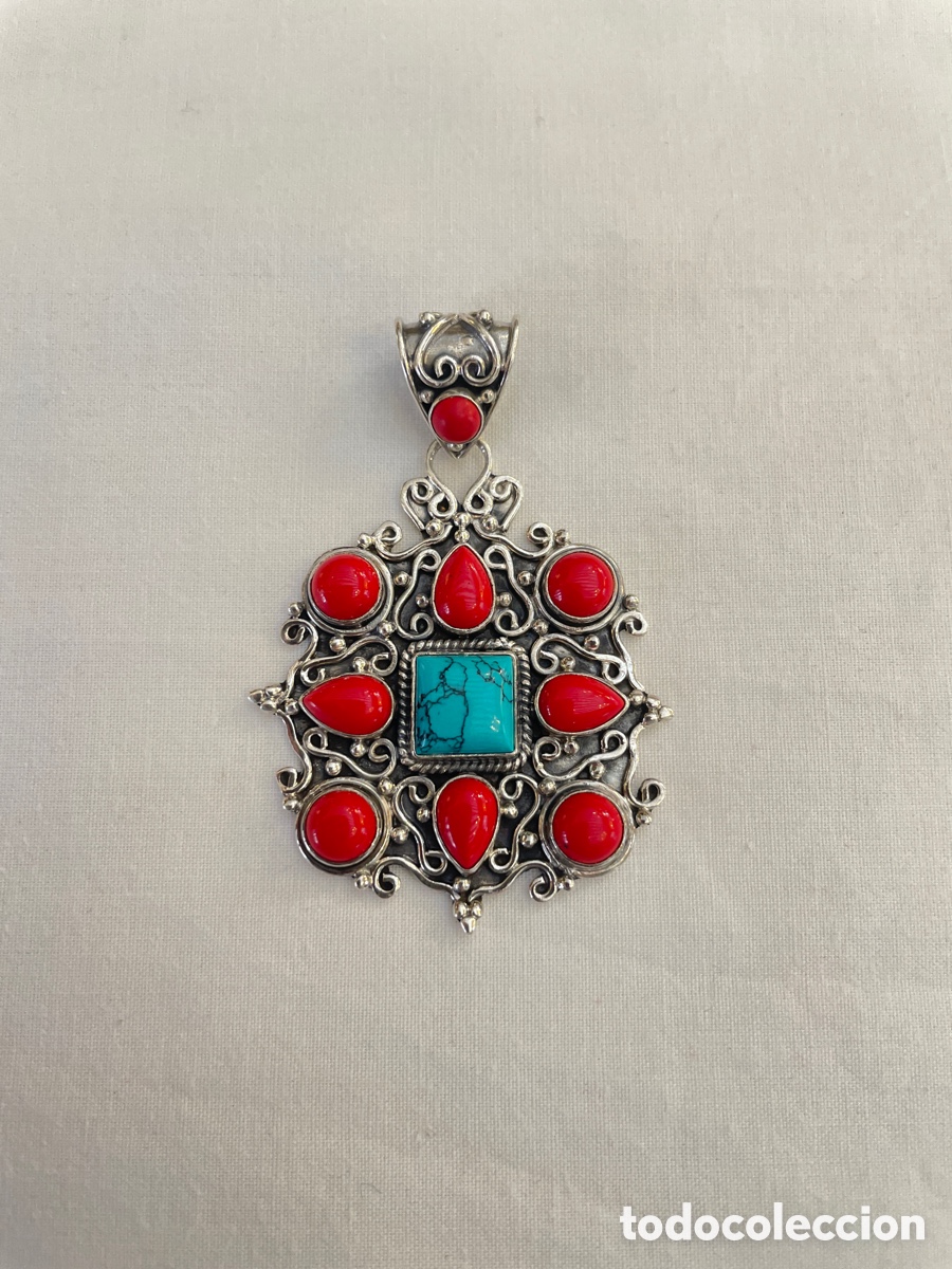 Joyeria: Colgante de plata,coral y turquesa. - Foto 1