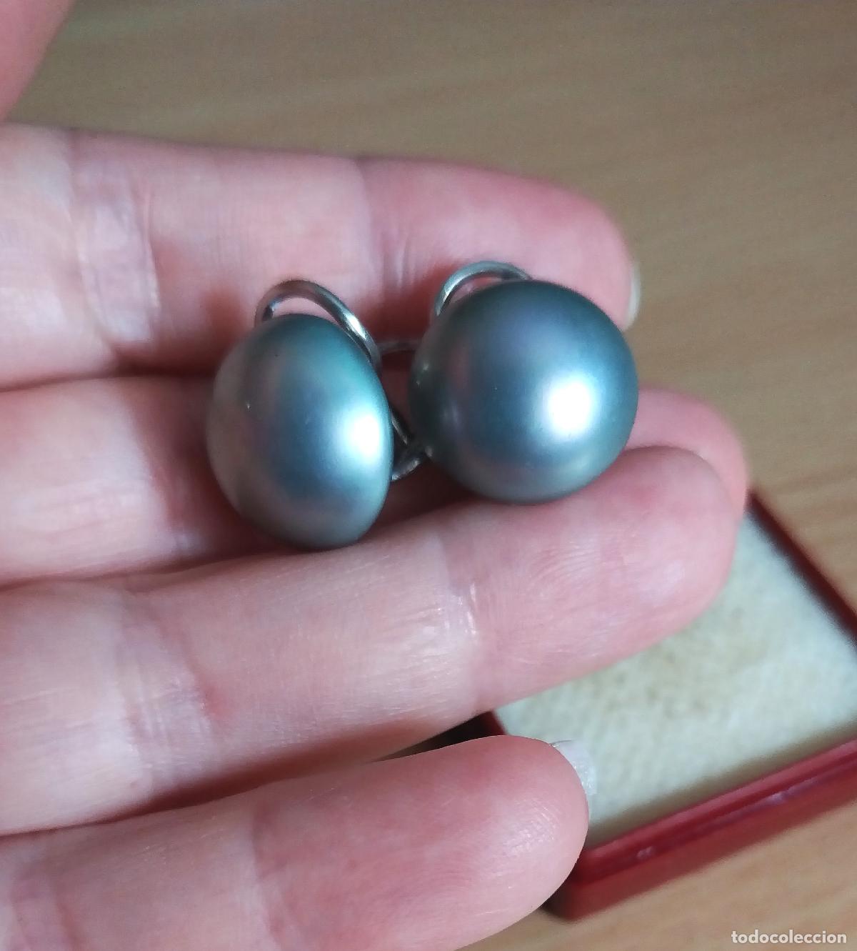 Joyeria: Pendientes de plata con perla gris. Cierre omega. - Foto 2