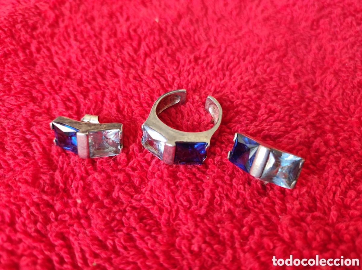 Joyeria: Conjunto anillo y pendientes de plata antiguos - Foto 1