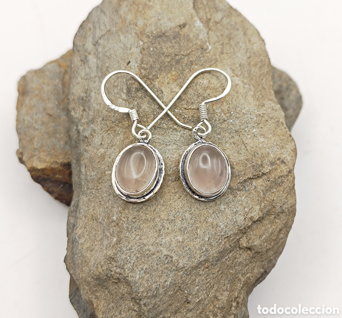 Joyeria: Pendientes Mineral de Cuarzo Rosa, Plata - Foto 1