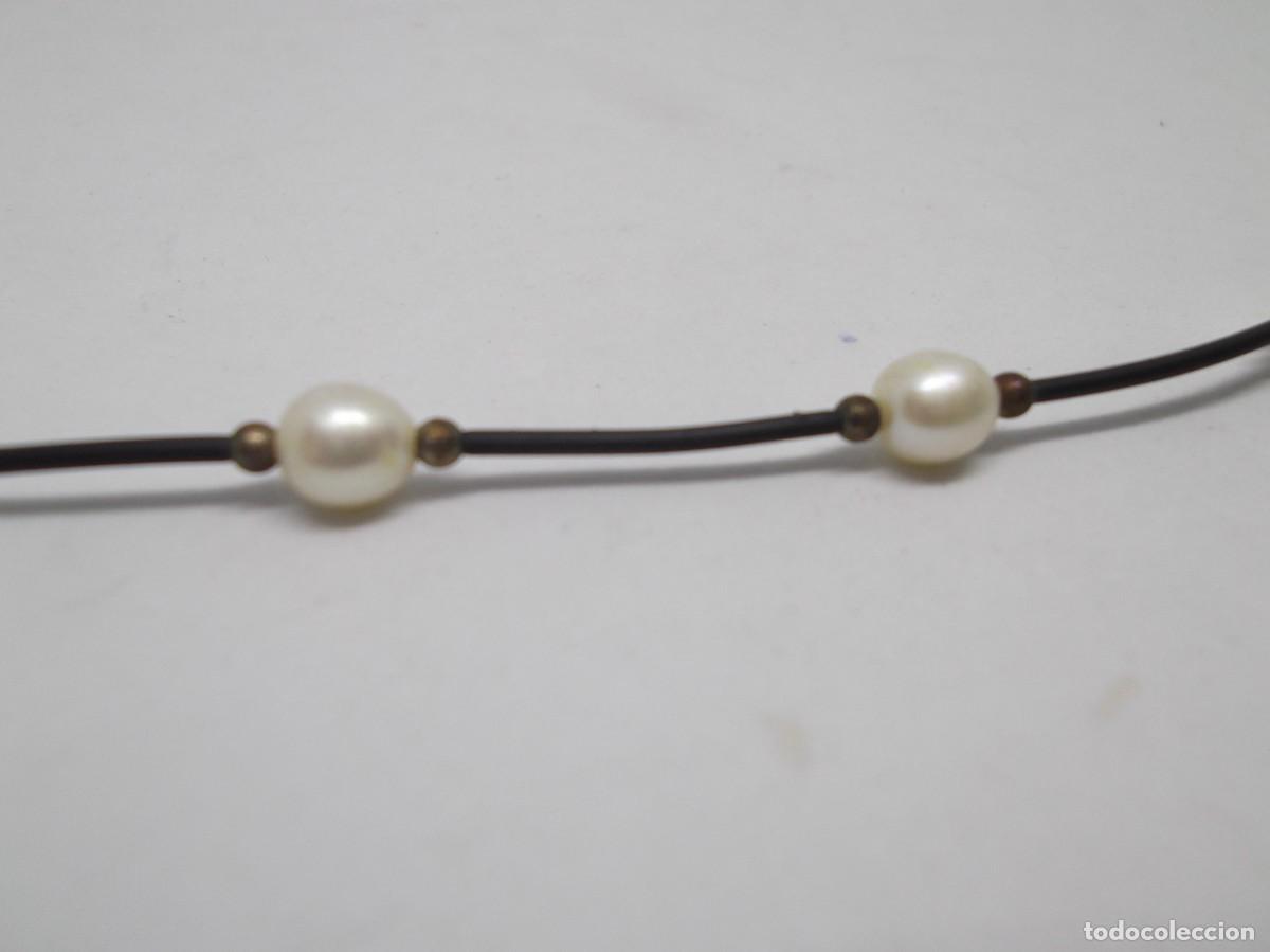 Joyeria: Pulsera de caucho,perlas y plata. - Foto 2