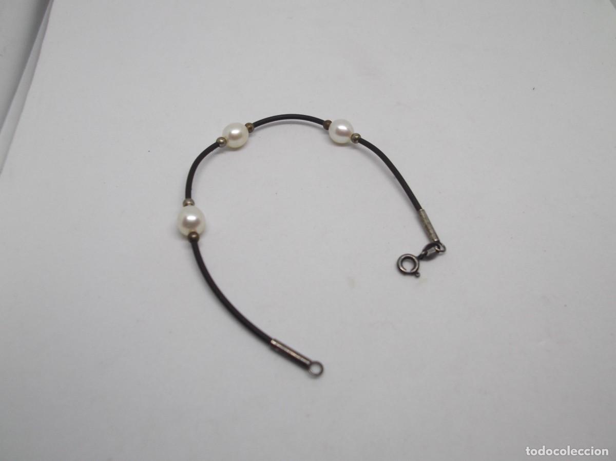 Joyeria: Pulsera de caucho,perlas y plata. - Foto 3