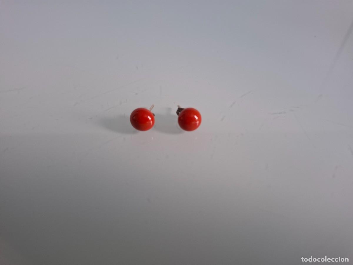 Joyeria: PENDIENTES DE PLATA - BOLA DE COLOR TEJA - VINTAGE - Foto 2
