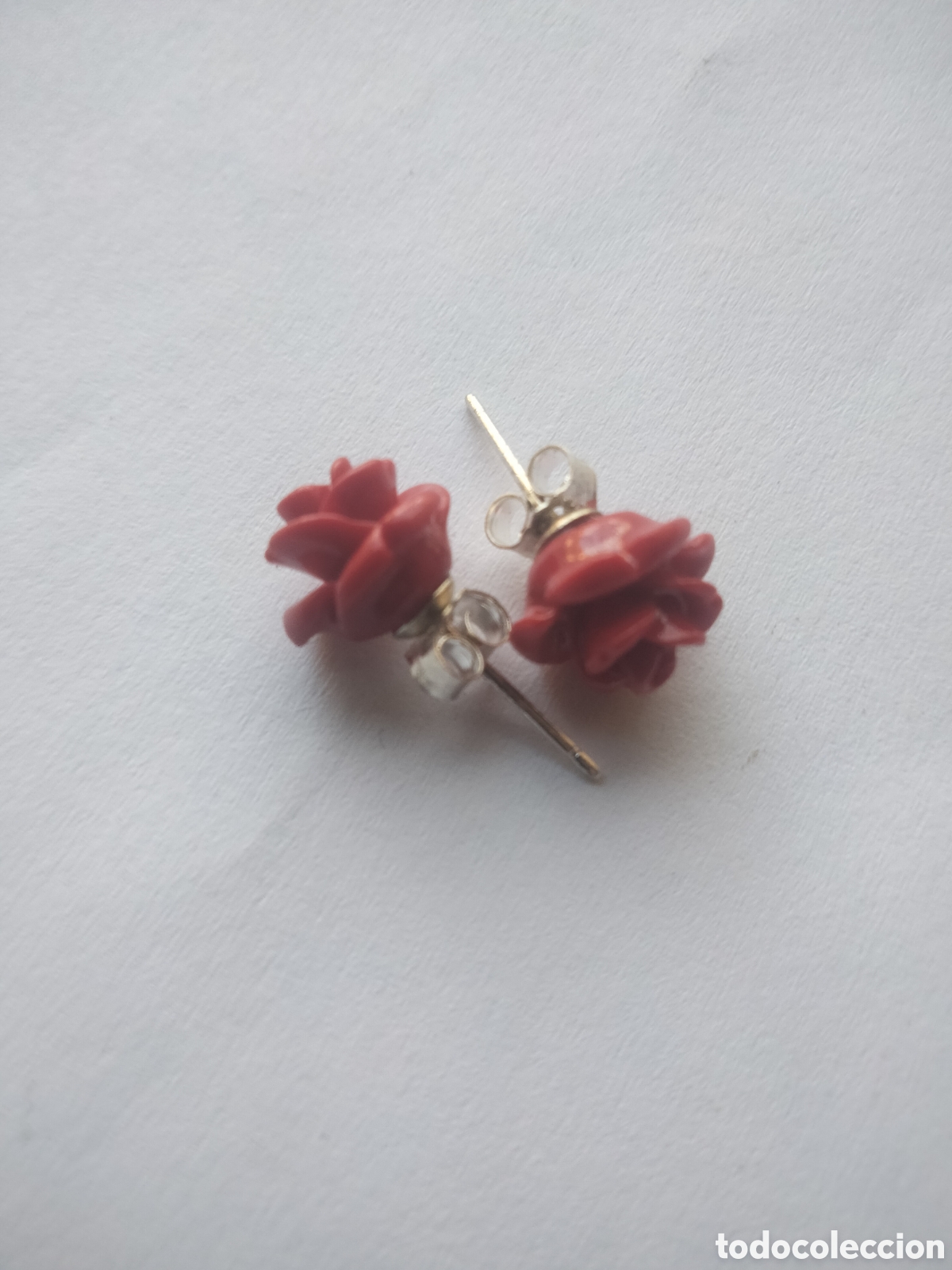 Joyeria: Pendientes de plata y s&iacute;mil coral en forma de rosa - Foto 2