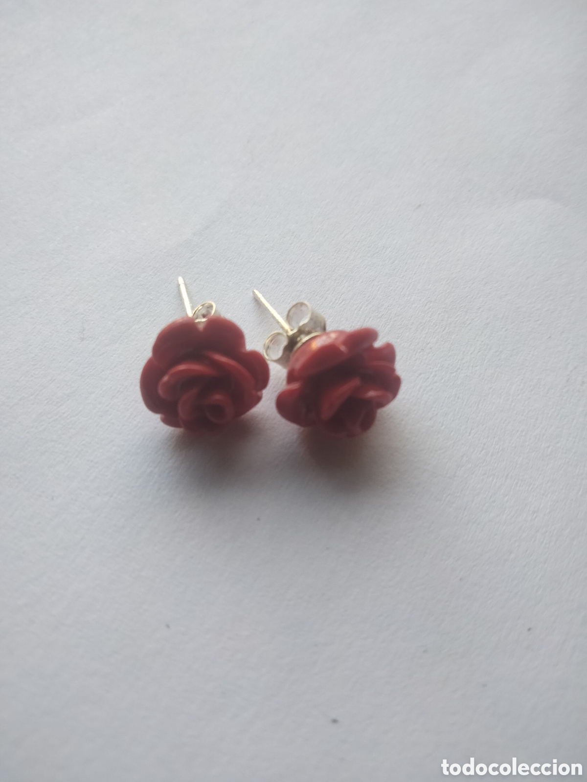 Joyeria: Pendientes de plata y s&iacute;mil coral en forma de rosa - Foto 3