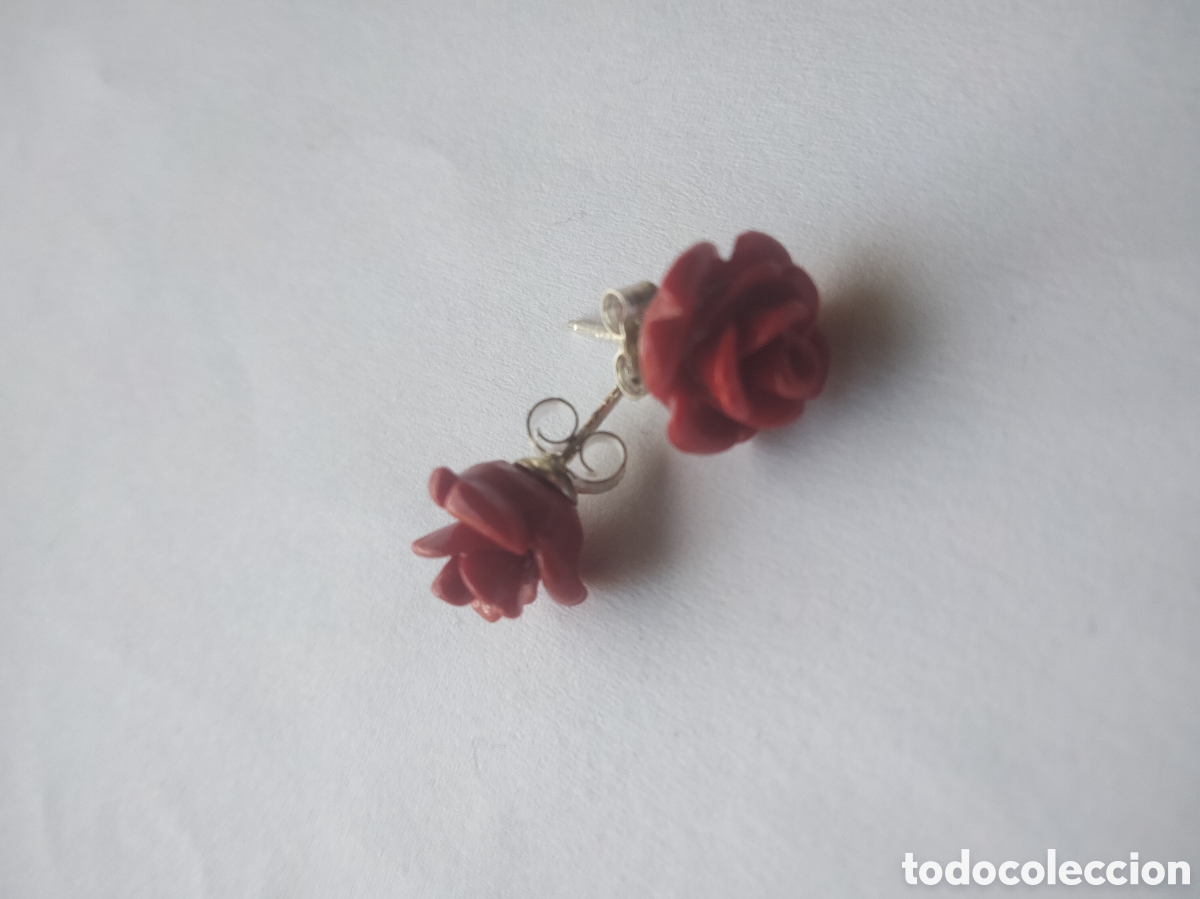 Joyeria: Pendientes de plata y s&iacute;mil coral en forma de rosa - Foto 4