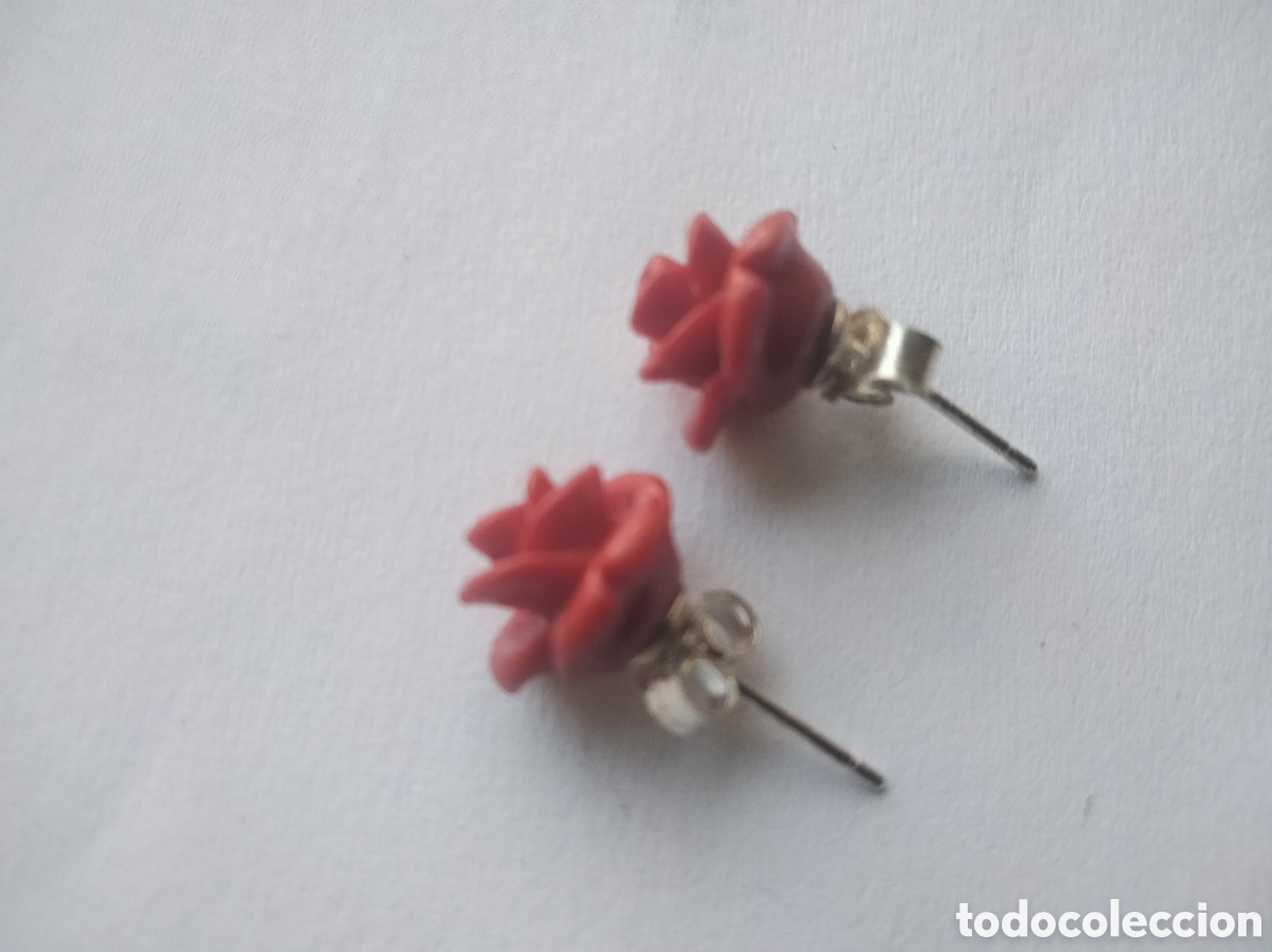 Joyeria: Pendientes de plata y s&iacute;mil coral en forma de rosa - Foto 1