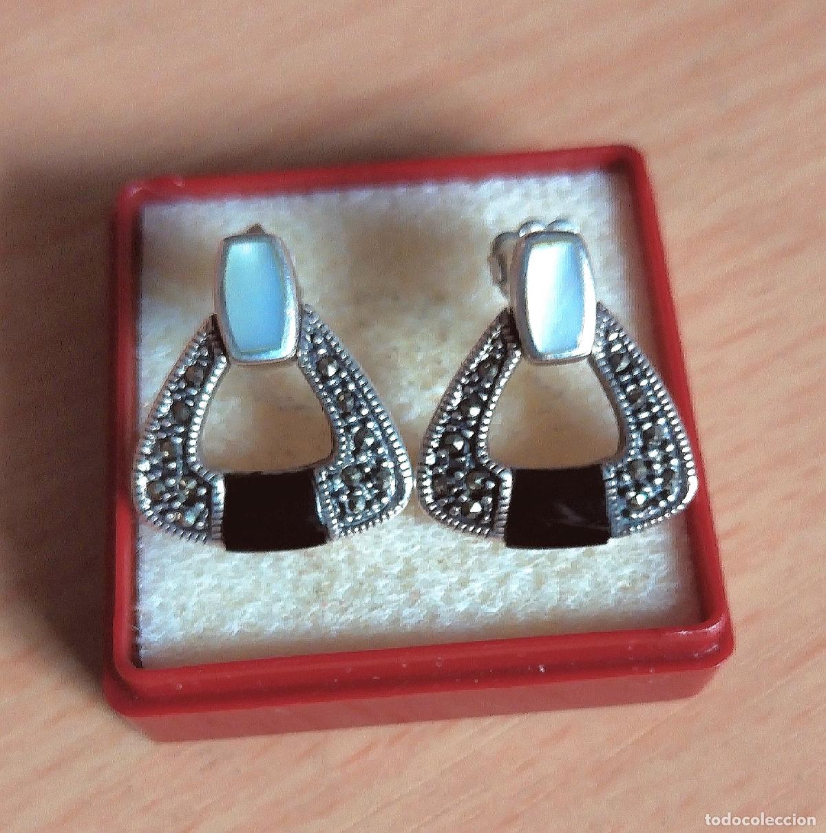 Joyeria: Pendientes de plata de ley contrastada, con marquesitas, Onix y n&aacute;car. - Foto 3