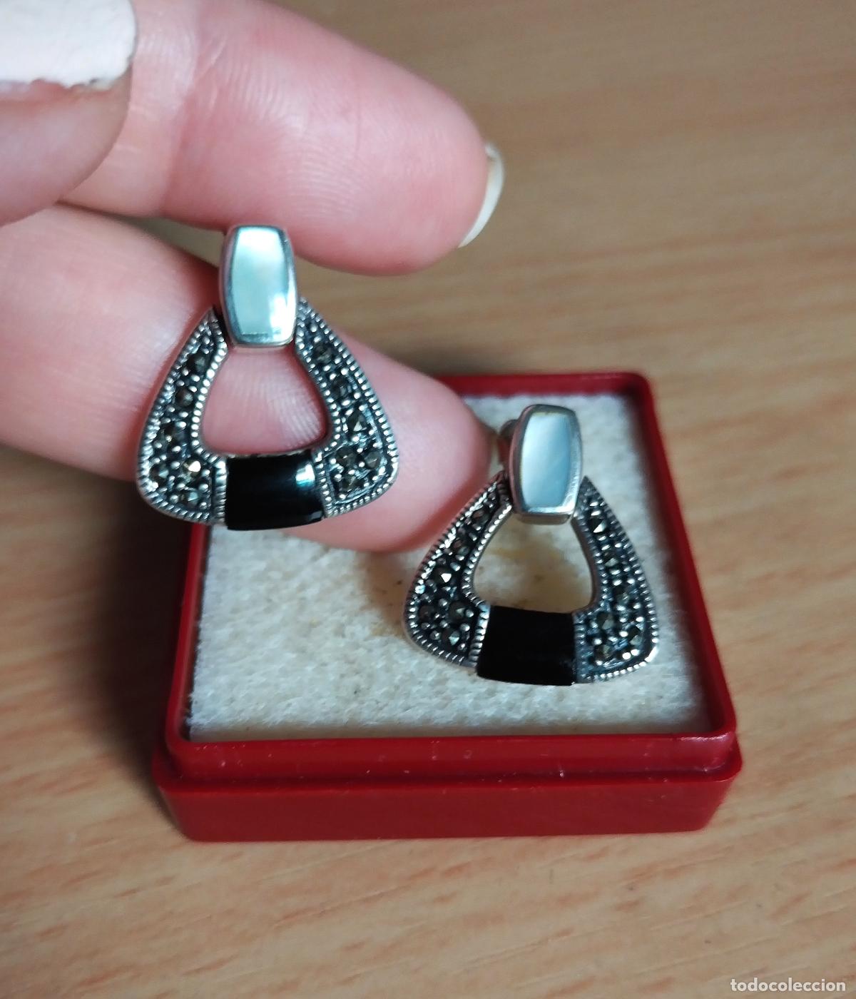 Joyeria: Pendientes de plata de ley contrastada, con marquesitas, Onix y n&aacute;car. - Foto 4