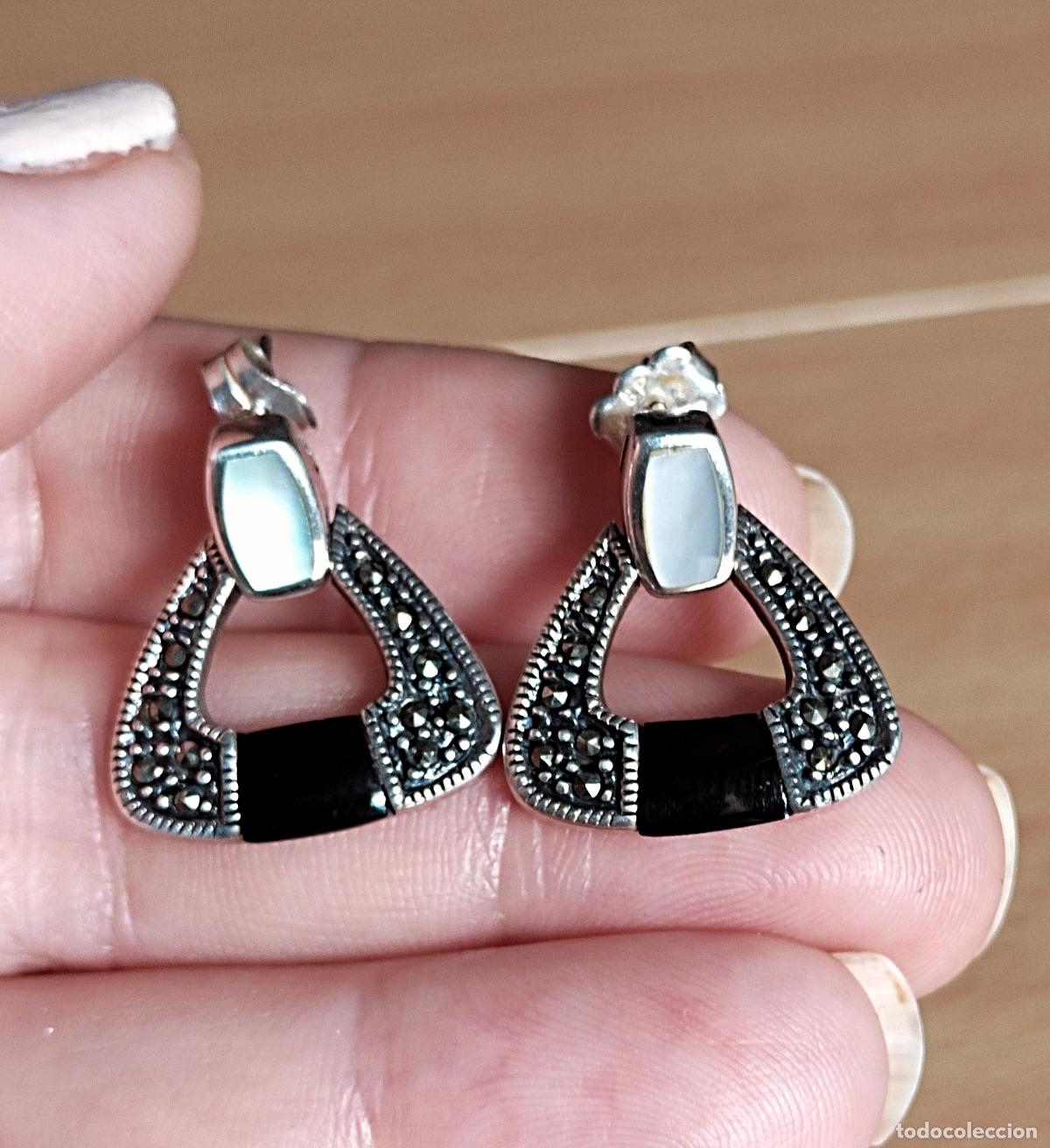 Joyeria: Pendientes de plata de ley contrastada, con marquesitas, Onix y n&aacute;car. - Foto 1