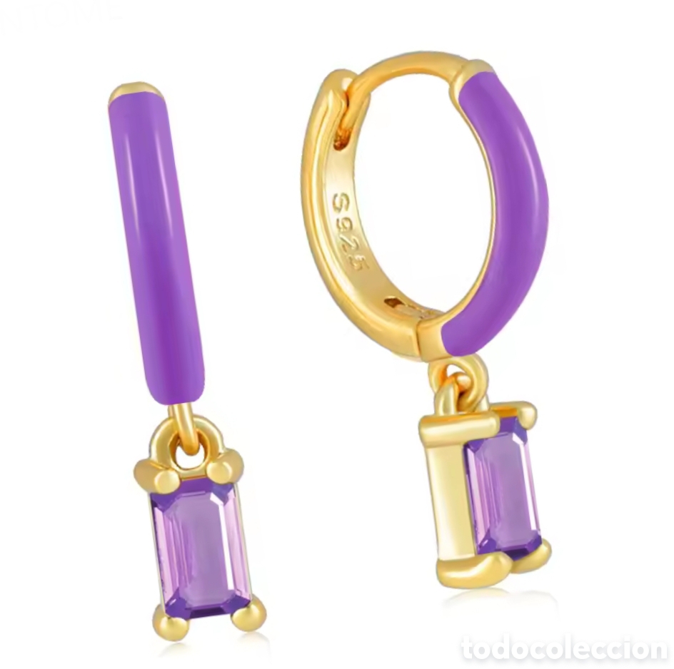 Joyeria: PRECIOSOS PENDIENTES DE PLATA Y ORO Y CIRCONITAS MORADAS. REF S5 MICAJ - Foto 1