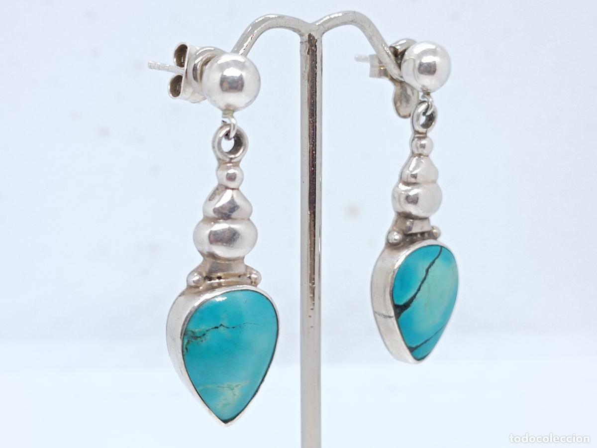 Joyeria: Preciosos pendientes de lujo en plata de ley contrastada con turquesas - Foto 3