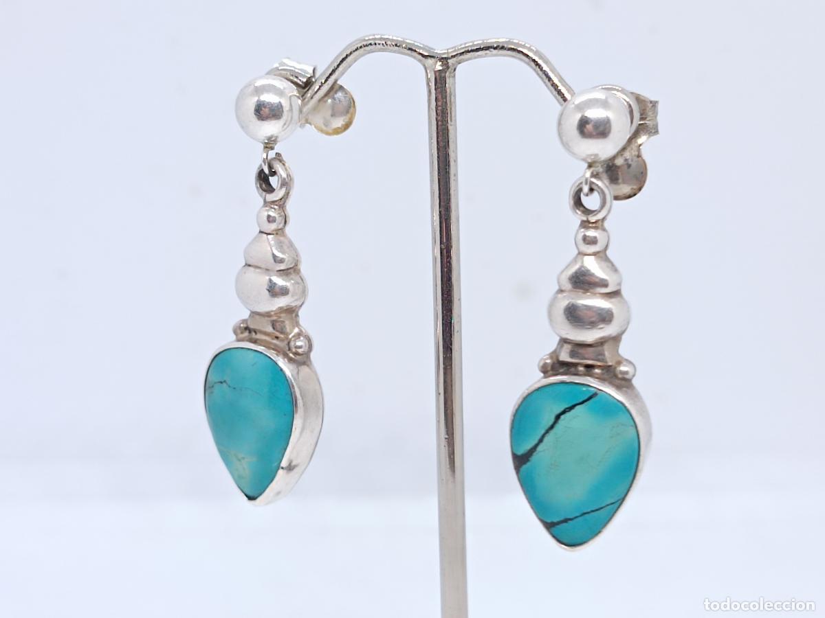 Joyeria: Preciosos pendientes de lujo en plata de ley contrastada con turquesas - Foto 4