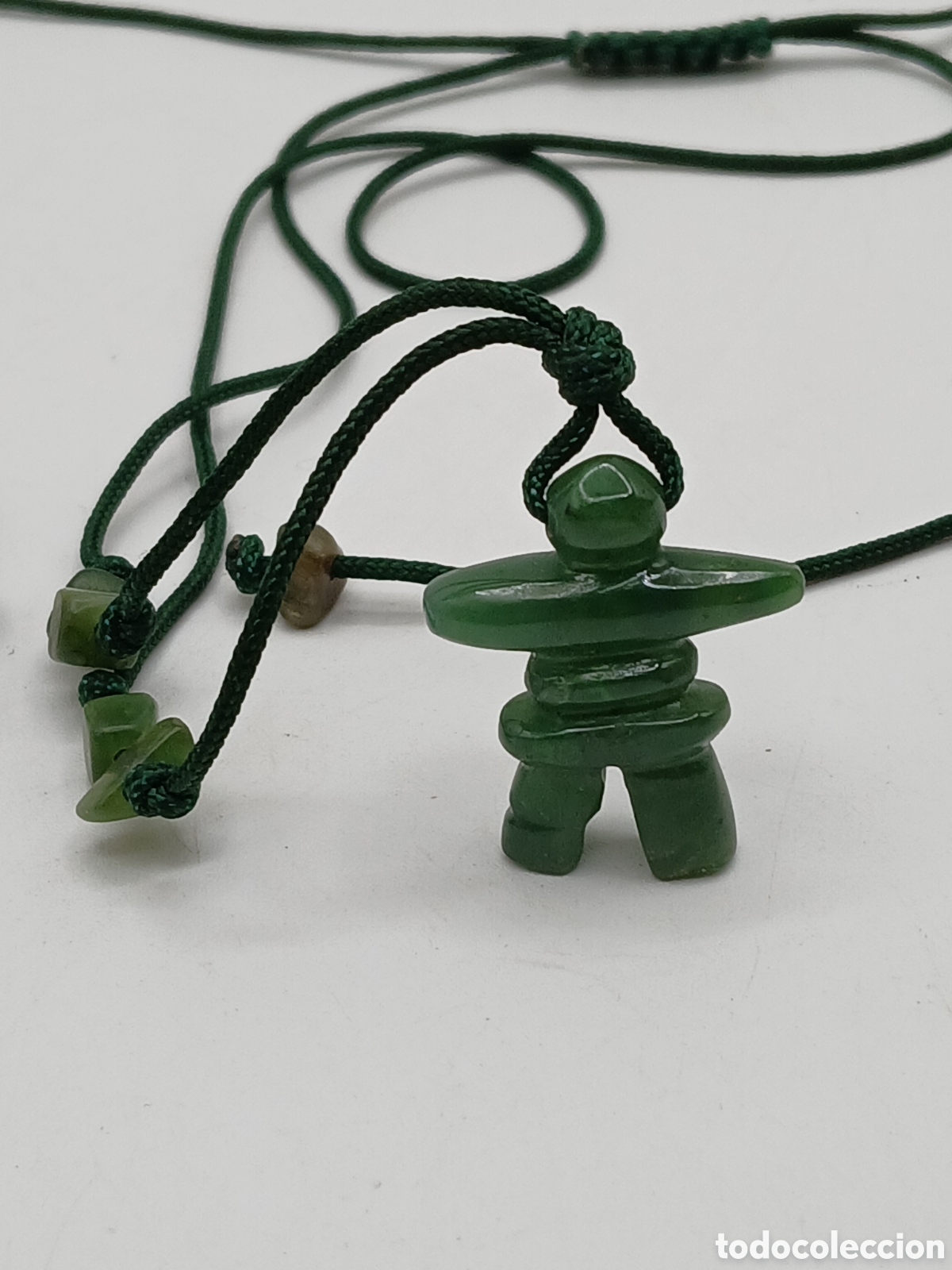 Joyeria: Collar jade verde tallado y algod&oacute;n. Ajustable - Foto 2