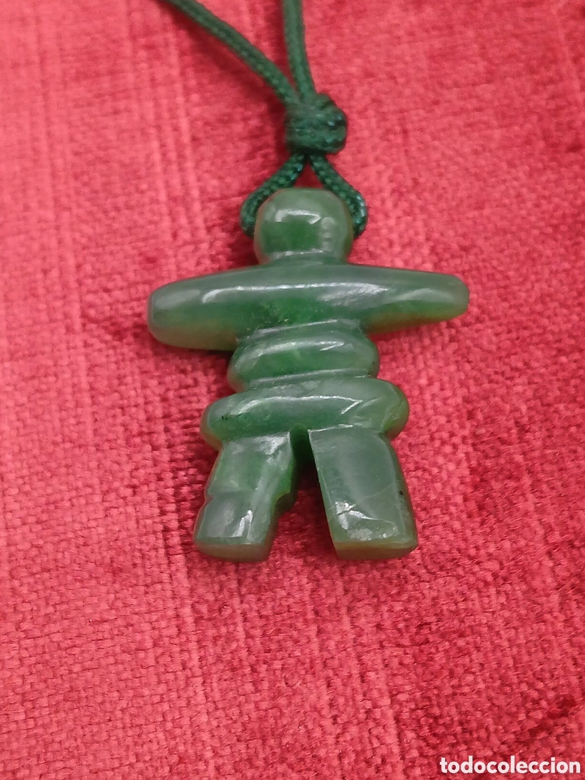 Joyeria: Collar jade verde tallado y algod&oacute;n. Ajustable - Foto 3