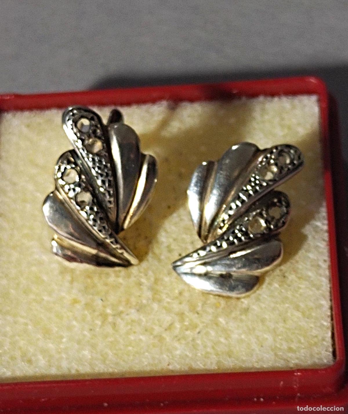 Joyeria: Antiguos pendientes de plata contrastada, cierre de pala. - Foto 1