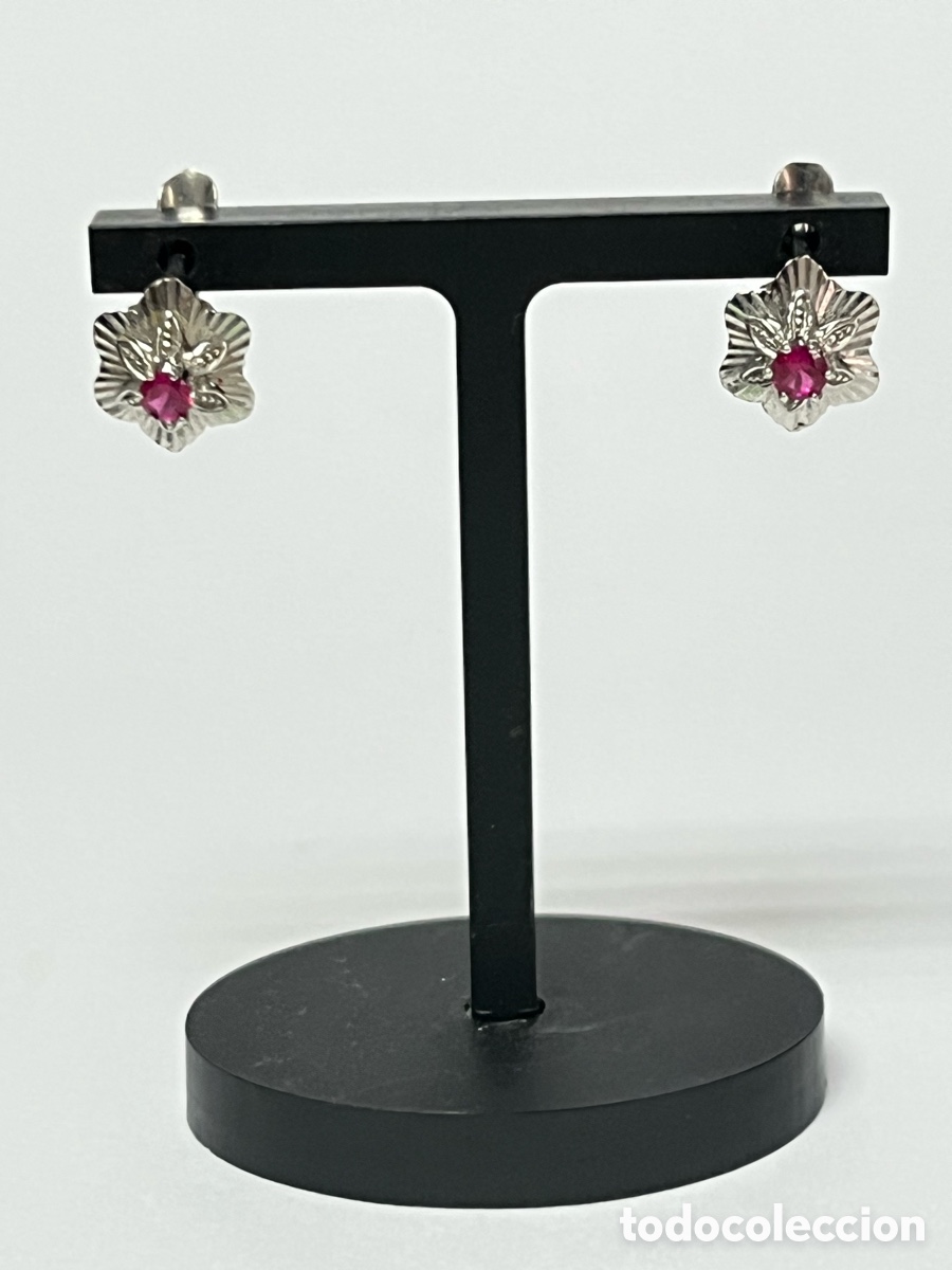 Joyeria: Pendientes Vintage de oro blanco y rub&iacute; /MK01 - Foto 2