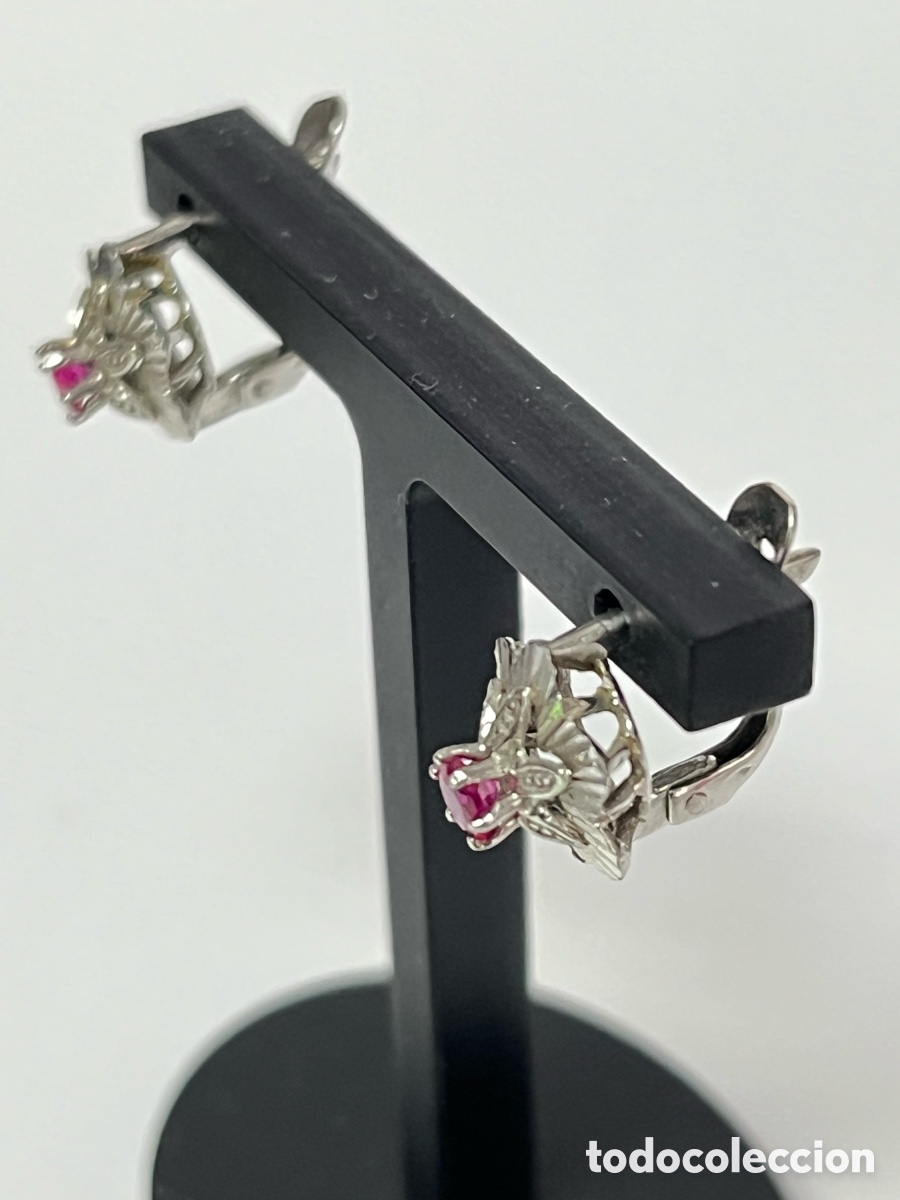 Joyeria: Pendientes Vintage de oro blanco y rub&iacute; /MK01 - Foto 3