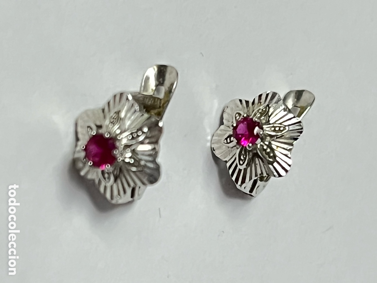 Joyeria: Pendientes Vintage de oro blanco y rub&iacute; /MK01 - Foto 6
