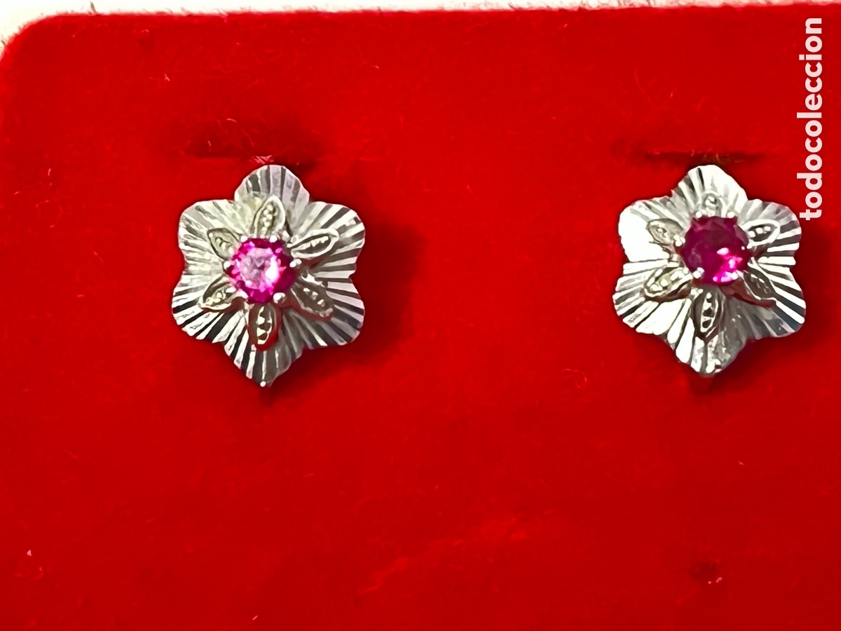 Joyeria: Pendientes Vintage de oro blanco y rub&iacute; /MK01 - Foto 7