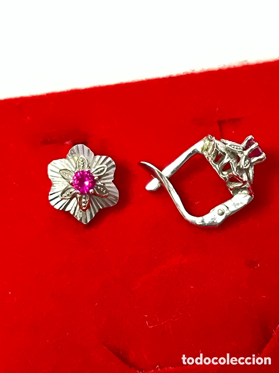 Joyeria: Pendientes Vintage de oro blanco y rub&iacute; /MK01 - Foto 8