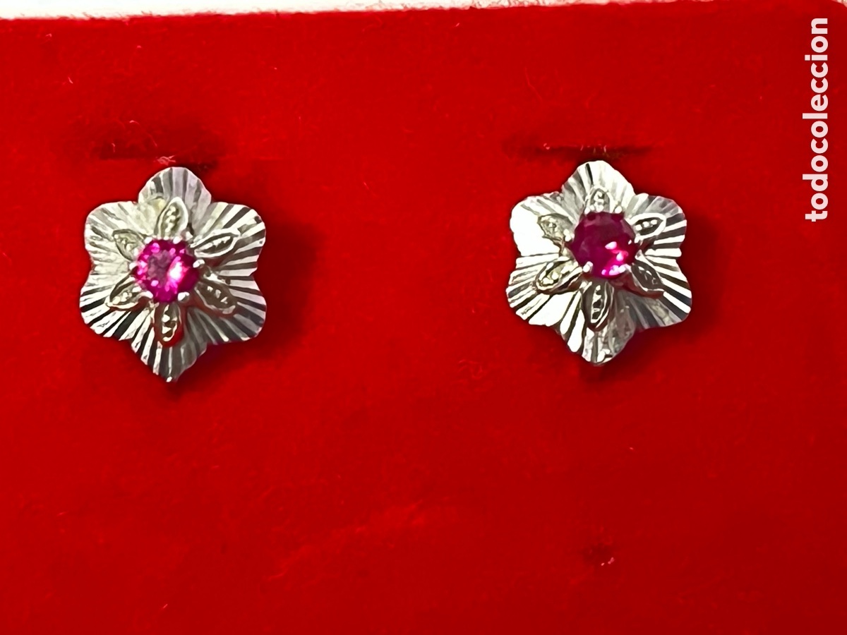 Joyeria: Pendientes Vintage de oro blanco y rub&iacute; /MK01 - Foto 1