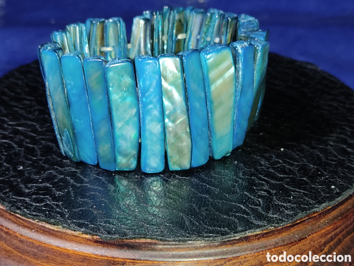 Joyeria: Pulsera de n&aacute;car azul.Vintage. - Foto 3