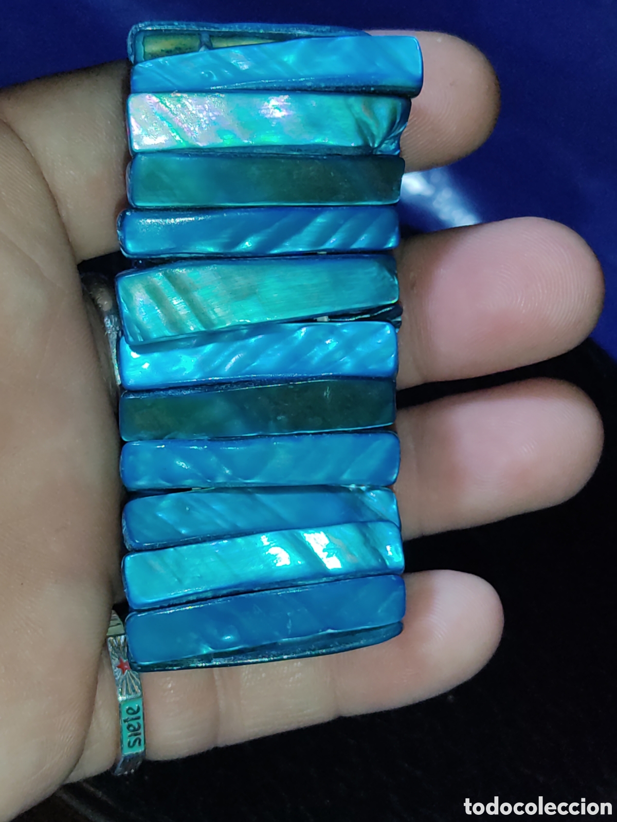 Joyeria: Pulsera de n&aacute;car azul.Vintage. - Foto 4