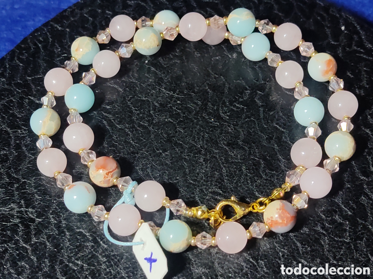 Joyeria: Collar de cuarzo rosa y &aacute;gata de venas. *X* - Foto 3