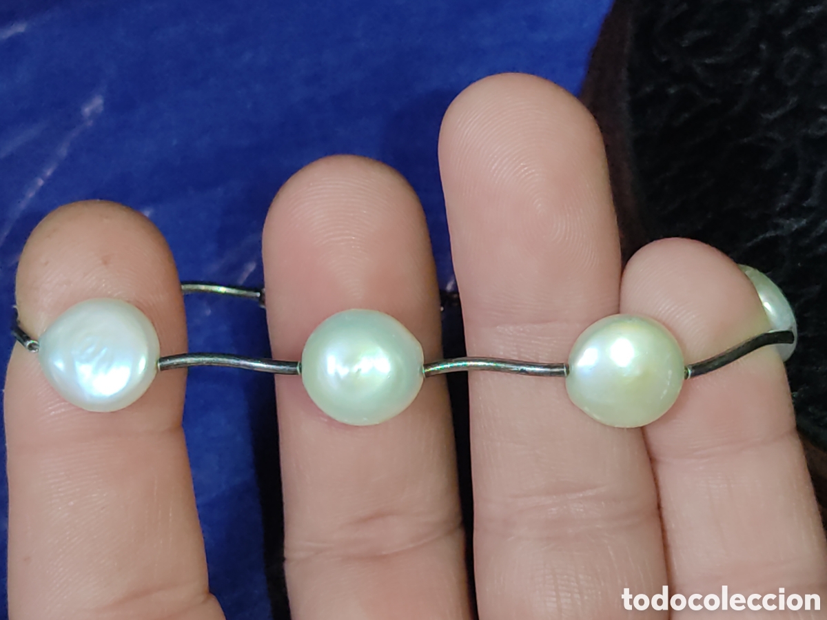 Joyeria: Pulsera de perlas planas y plata 925.Vintage. - Foto 4