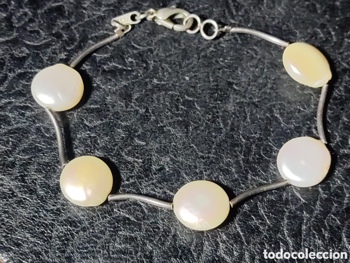 Joyeria: Pulsera de perlas planas y plata 925.Vintage. - Foto 1