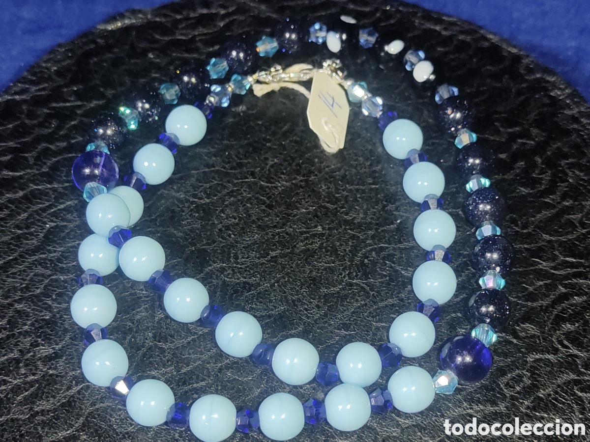 Joyeria: Collar de cristal de Murano azul espacial y opalina azul celeste. *14* - Foto 5