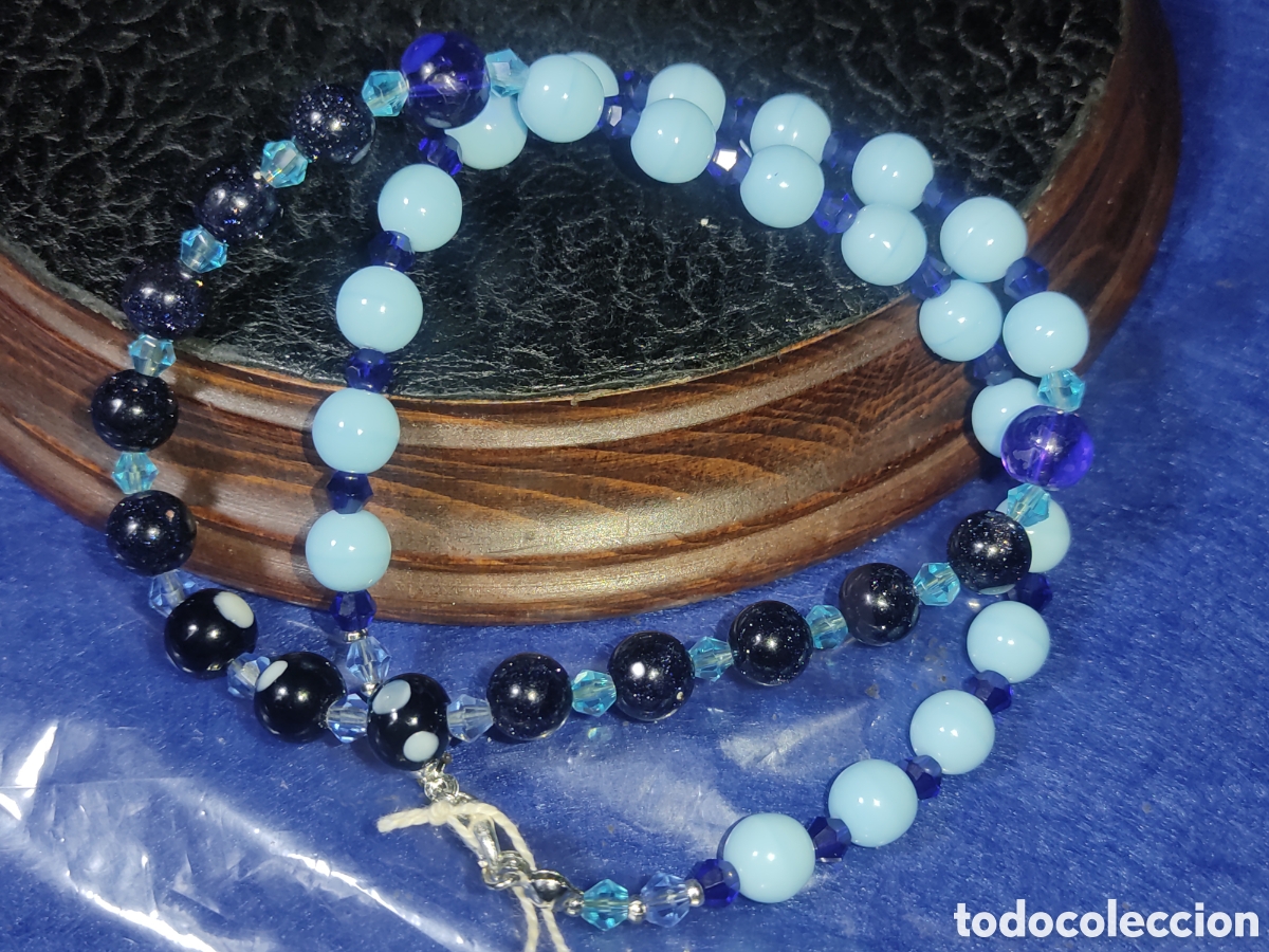 Joyeria: Collar de cristal de Murano azul espacial y opalina azul celeste. *14* - Foto 7