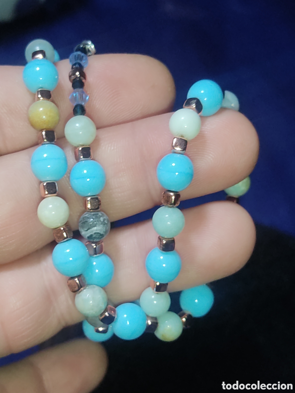Joyeria: Collar de cristal de murano azul celeste y Amazonita. *26* - Foto 5